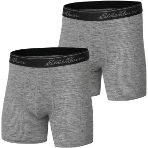 Eddie Bauer Men’s Standard 6″ Boxer Briefs Underwear (2 Pack) (Cotton Or Airknit)(Air Knit – Black/Black)