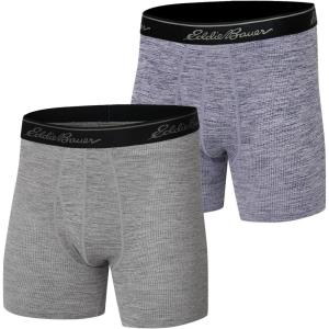 Eddie Bauer Men’s Standard 6″ Boxer Briefs Underwear (2 Pack) (Cotton Or Airknit)(Air Knit – Charcoal/Navy)