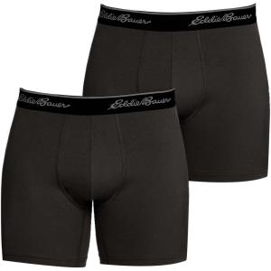 Eddie Bauer Men’s Standard 6″ Boxer Briefs Underwear (2 Pack) (Cotton Or Airknit)(Cotton – Black/Black)