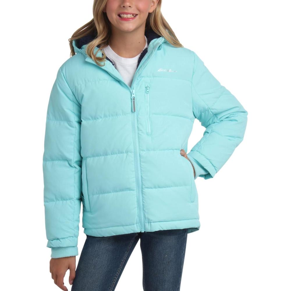 imageEddie Bauer Girls Winter Jacket  Heavyweight Quilted Down Jacket  Insulated Hooded Outerwear Coat for Girls 520Aqua Blue