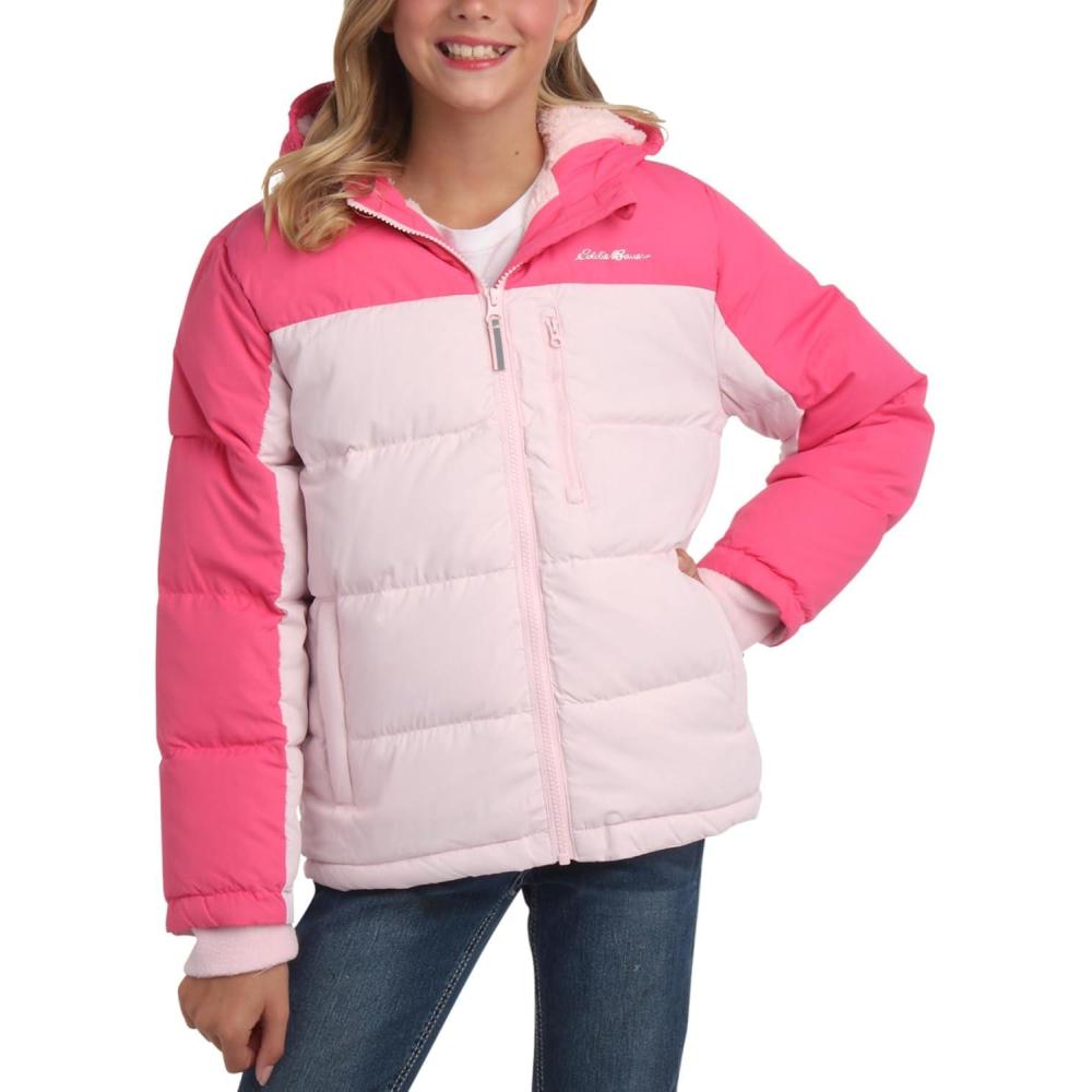 imageEddie Bauer Girls Winter Jacket  Heavyweight Quilted Down Jacket  Insulated Hooded Outerwear Coat for Girls 520Blush