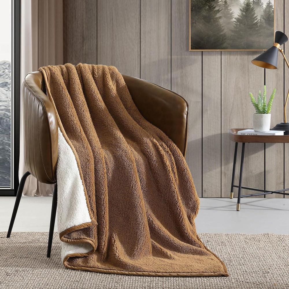 imageEddie Bauer  Blanket Super Soft Reversible Sherpa ampamp Brushed Fleece Bedding Throw Blankets for Couch Ideal for Lounging Solid BrownIvorySolid Brown