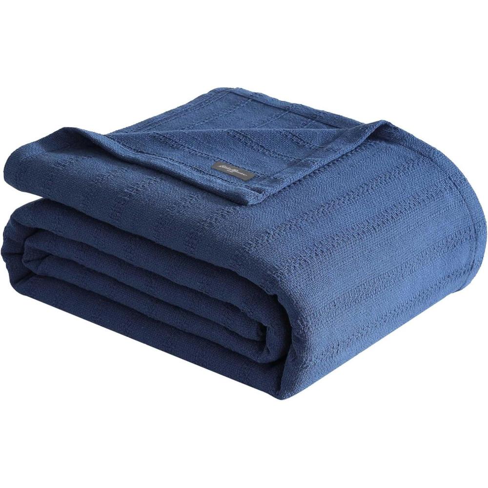 imageEddie Bauer  Twin Blanket Premium Cotton Variegated Weave Bedding Striped Bedding Set OekoTex Certified Variegated Weave Stripe Green TwinBlue