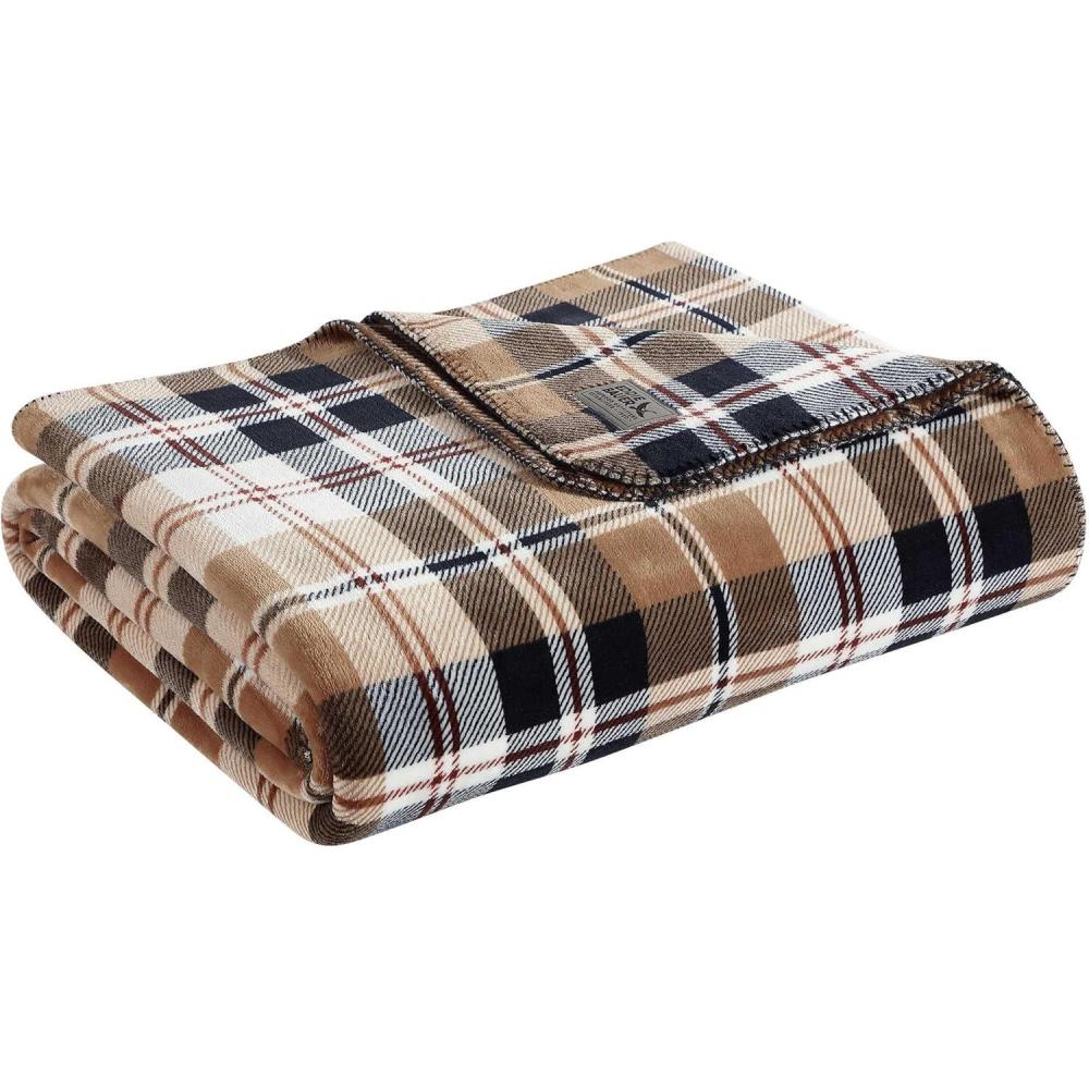 imageEddie Bauer  Twin Blanket UltraSoft Plush Bedding Medium Weight Perfect for Layering Dorm Essentials Grey TwinTrailhead Plaid Beige