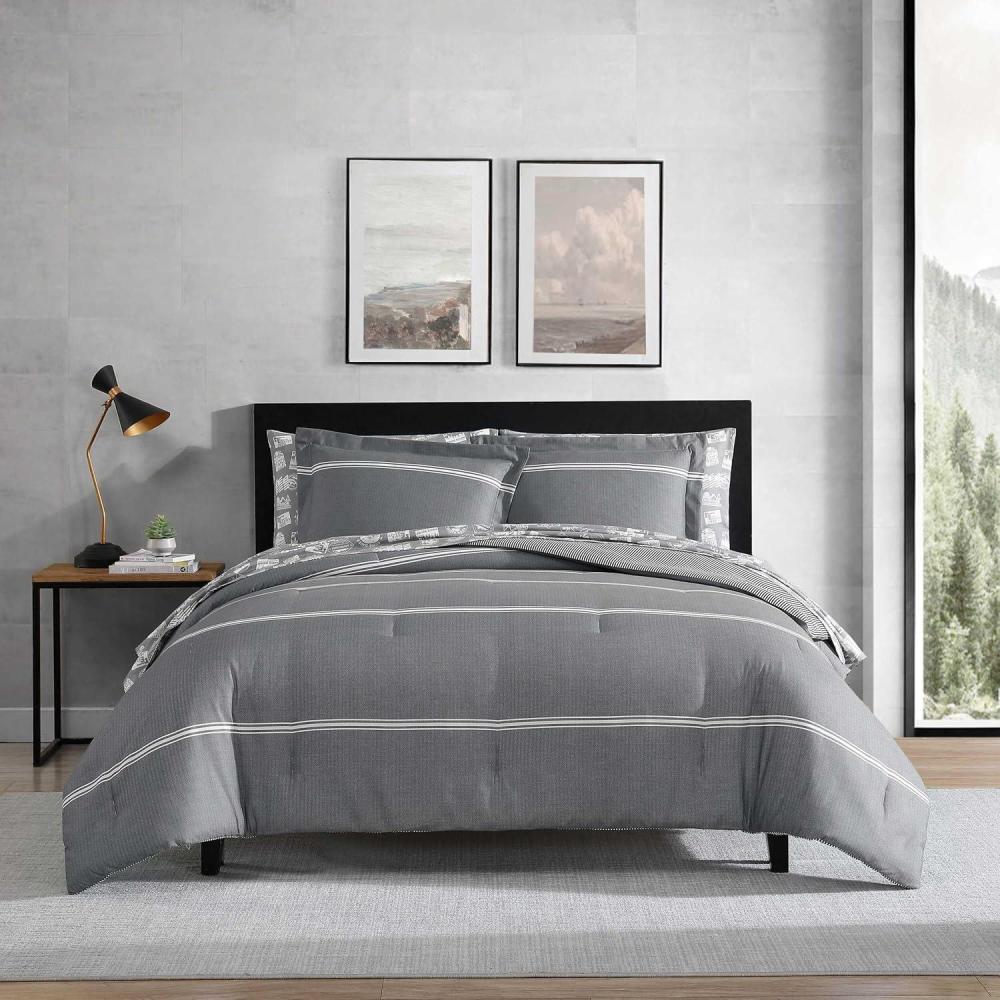 imageEddie Bauer  Twin Comforter Set Super Soft Bedding 5 Piece Bed Set with Bonus Bed Sheets ampamp Pillowcases Lightweight for Year Round Comfort Chevron ampamp Stripes GreyChevron  Stripes Grey