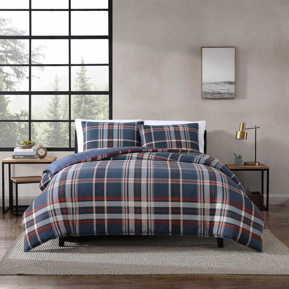 imageEddie Bauer  Twin Duvet Cover Reversible Bedding Set with Matching Shams Bedding Set Shasta Lake Navy TwinNavy