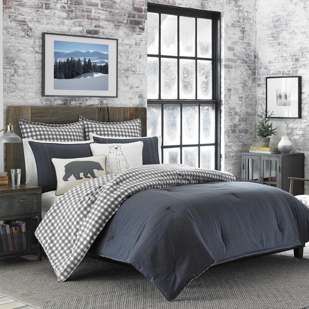 imageEddie Bauer  Twin Duvet Cover Set Cotton Reversible Bedding with Matching Sham Stylish Luxurious Bedding Set Kingston Charcoal Twin