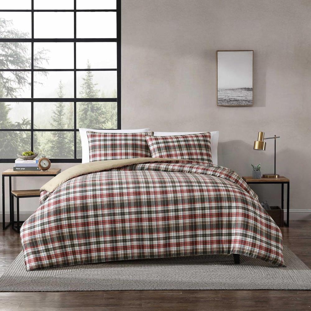 imageEddie Bauer  Twin Duvet Cover Set Reversible Bedding Set with Matching Sham MediumWeight Dorm Essentials Lewis NavyAstoria Plaid Red