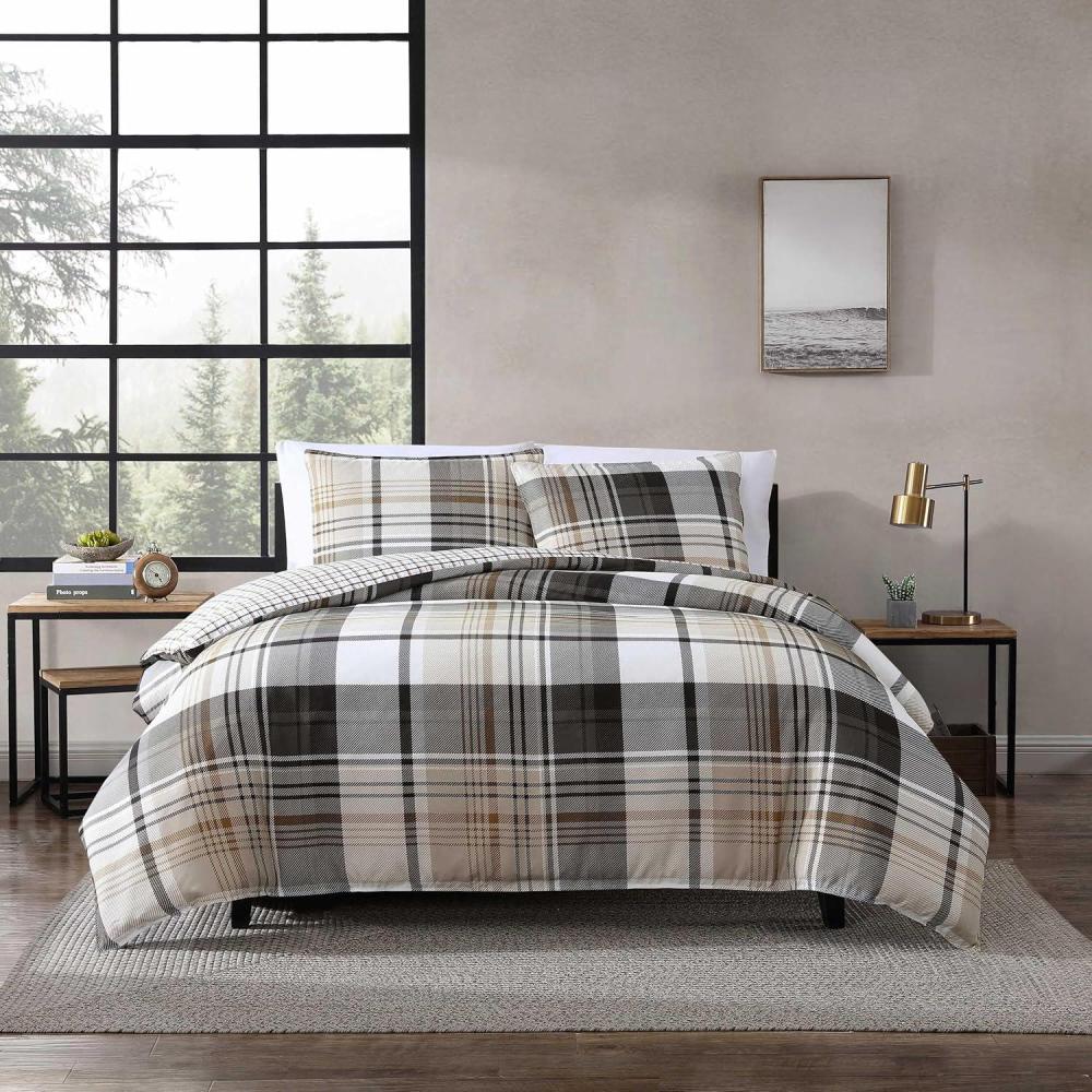 imageEddie Bauer  Twin Duvet Cover Set Reversible Bedding Set with Matching Sham MediumWeight Dorm Essentials Lewis NavyNormandy Plaid Black