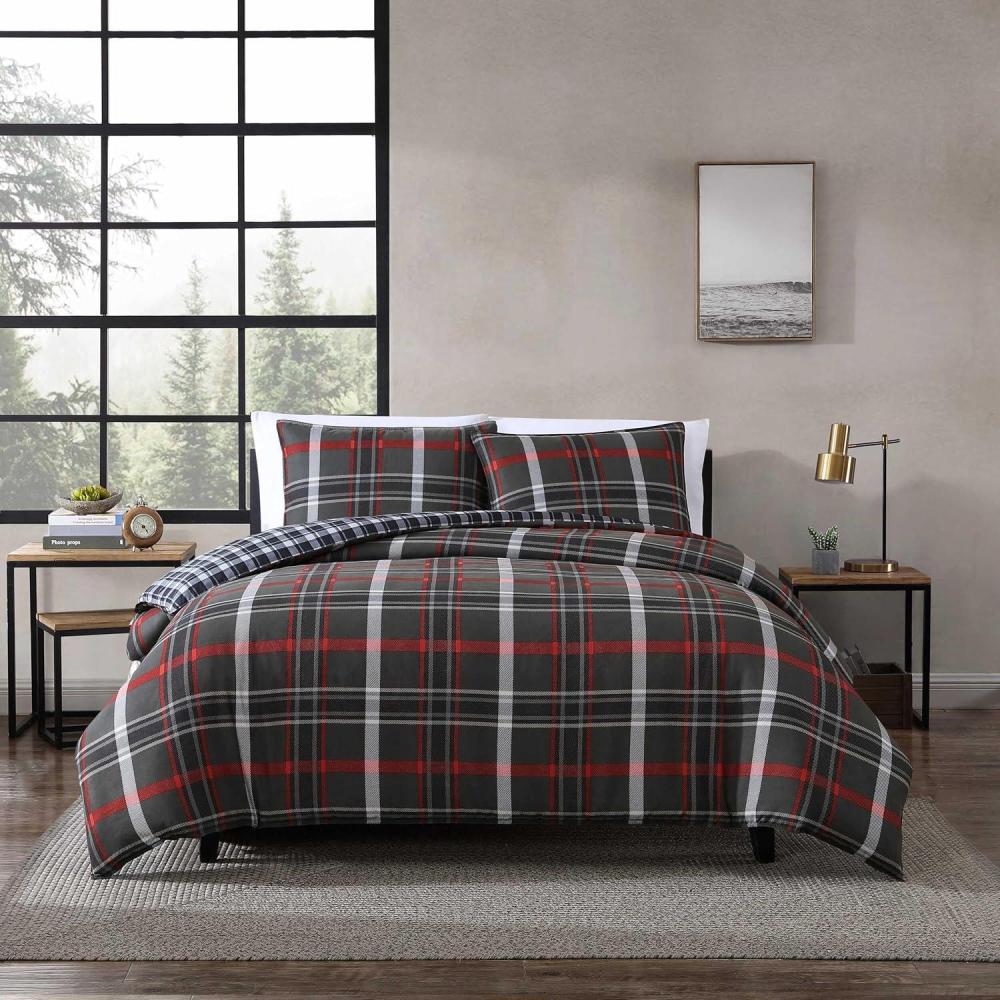 imageEddie Bauer  Twin Duvet Cover Set Reversible Bedding Set with Matching Sham MediumWeight Dorm Essentials Lewis NavyWillow Plaid Grey