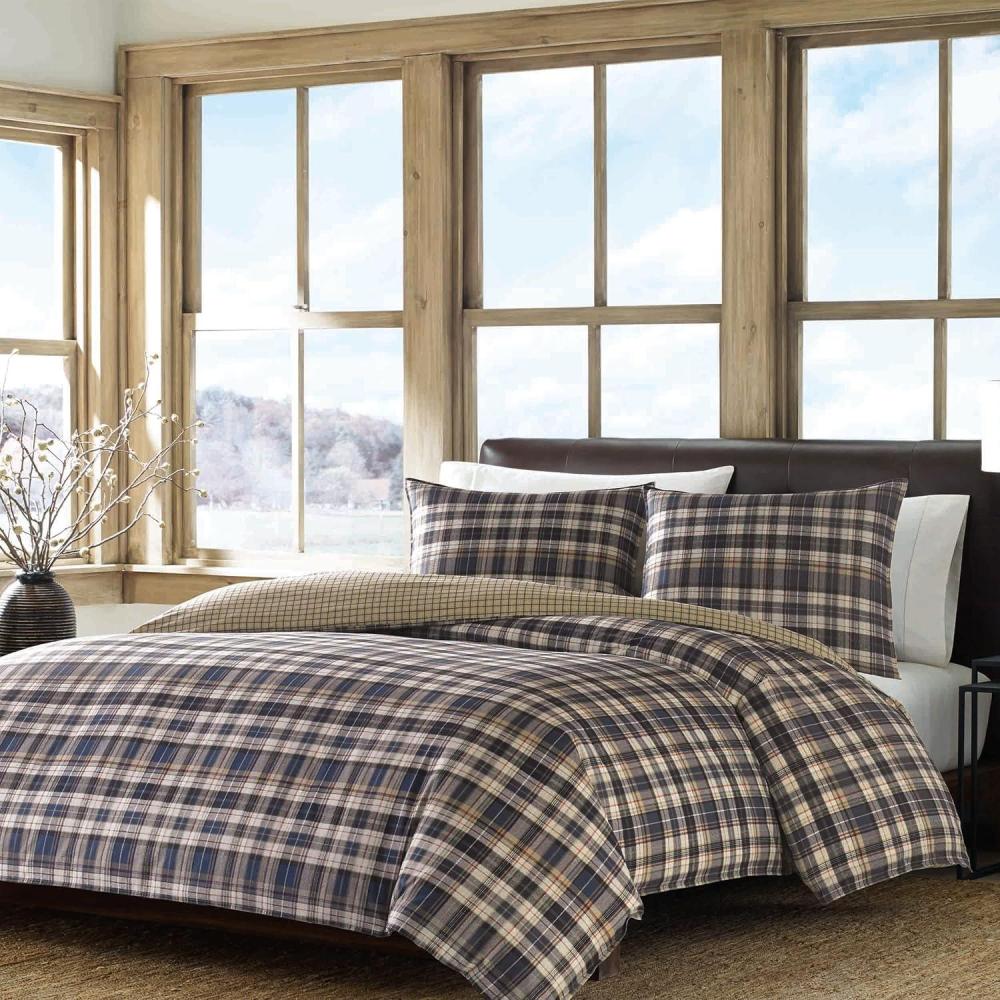 imageEddie Bauer  Twin Duvet Cover Set Reversible Bedding with Matching Sham Plaid Bedding Set Port Gamble Blue TwinQueen