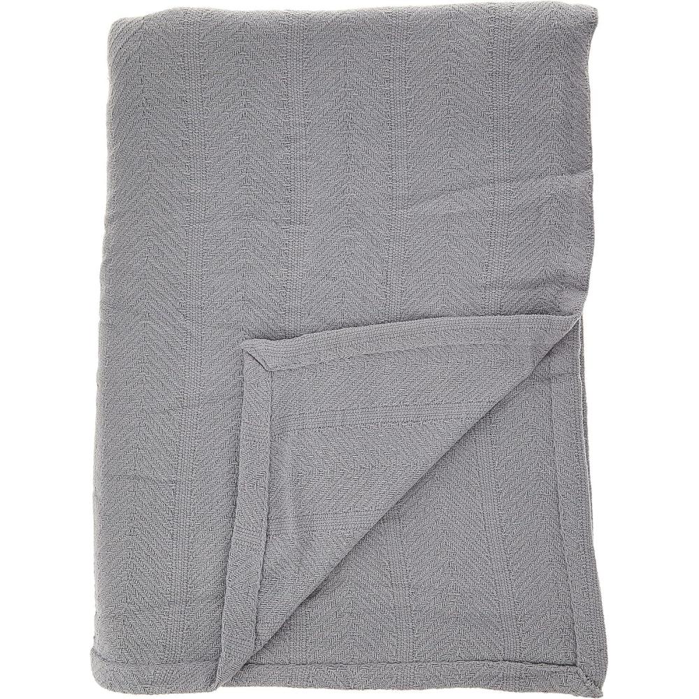 imageEddie Bauer Home  Herringbone Collection  Blanket  100 Cotton Lightweight ampamp Breathable Machine Washable Easy Care Twin Blue StripeHerringbone Chrome