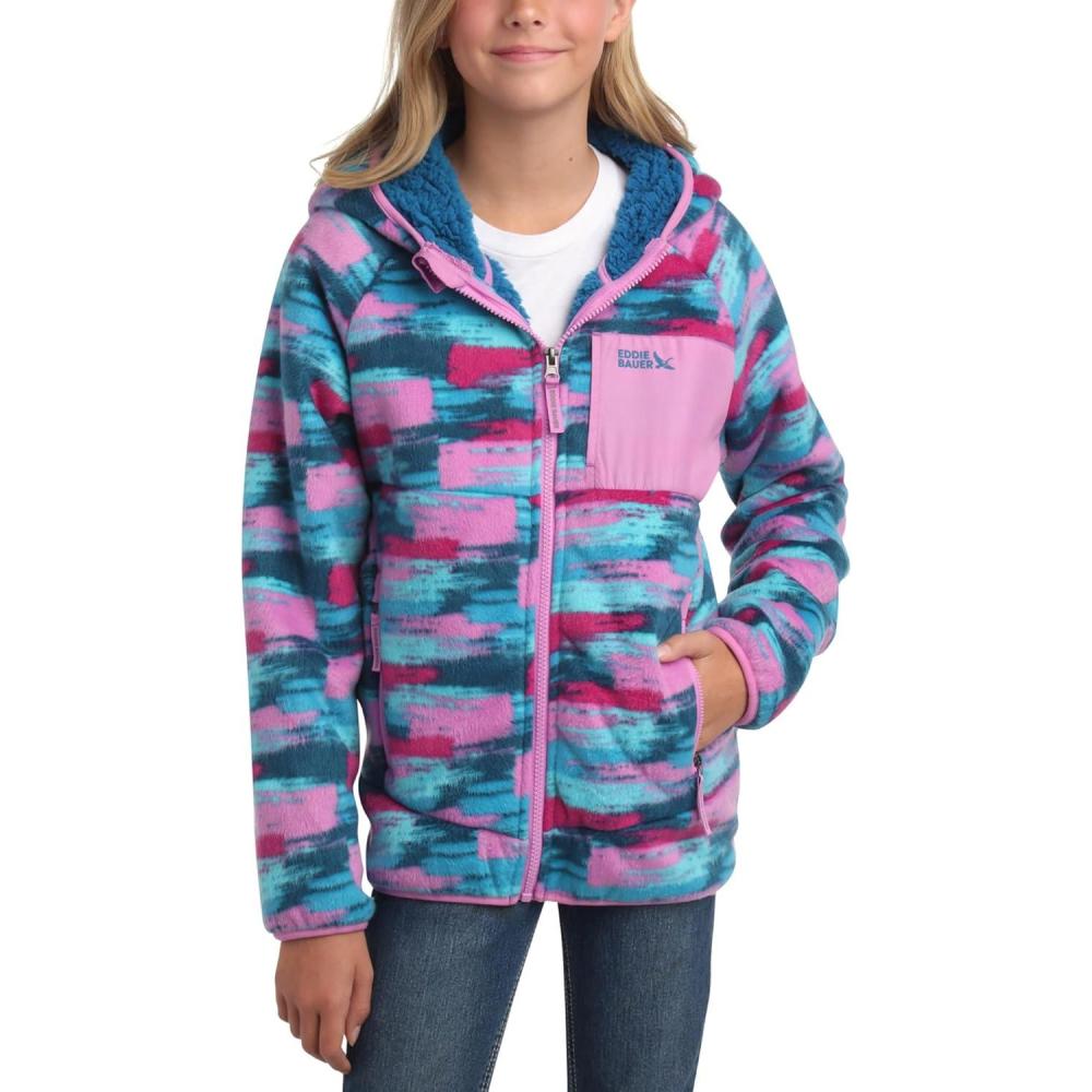 imageEddie Bauer Kids Fleece Jacket  Soft Fleece Sherpa Lined Hooded Jacket for Boys and Girls  Cozy Full Zip Up Hoodies 520Mykonos Blue