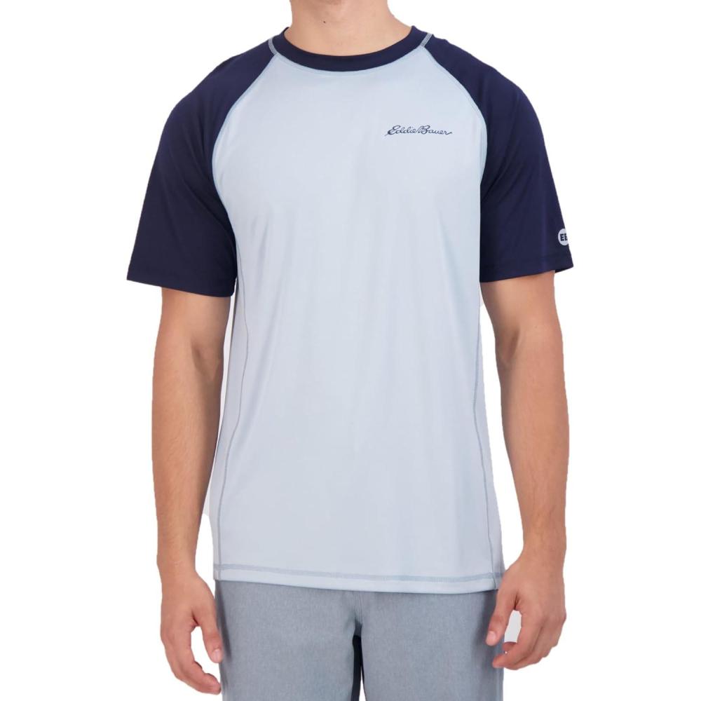 imageEddie Bauer Mens Short Sleeve Colorblock Rashguard Shirt  UPF 40 Sun Protection  Tailored for Outdoor PursuitsSlate Blue