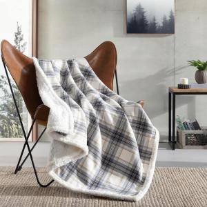 Eddie Bauer – Blanket, Super Soft Reversible Sherpa & Brushed Fleece Bedding, Throw Blankets for Couch, Ideal for Lounging (Edgewood Plaid Grey)