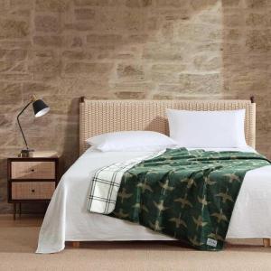 Eddie Bauer – Blanket, Ultra-Soft Reversible Throw Blanket for Couch or Bed, Plush & Oversized Bedding (Geese Kettle Falls Plaid Green, 60″ x 70″)(Geese Plaid Solid Beige)