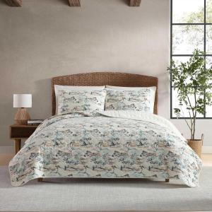 Eddie Bauer – Quilt Set, Super Soft Bedding with Matching Sham, Silky Smooth & Breathable, Classic Home Essentials (Wes Fish Blue, Twin)(Alani Island Conversation Beige)