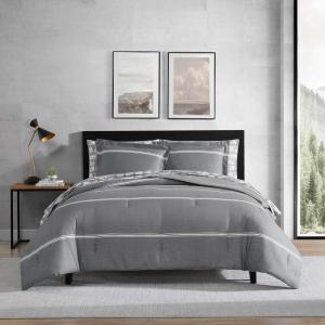Eddie Bauer – Twin Comforter Set, Super Soft Bedding, 5 Piece Bed Set with Bonus Bed Sheets & Pillowcases, Lightweight for Year Round Comfort (Chevron & Stripes Grey)(Chevron & Stripes Grey)
