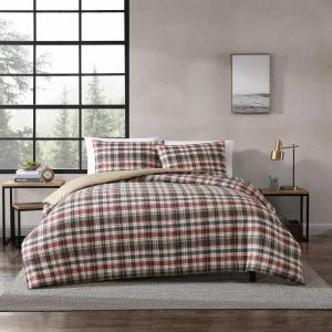 Eddie Bauer – Twin Duvet Cover Set, Reversible Bedding Set with Matching Sham, Medium-Weight, Dorm Essentials (Lewis Navy)(Astoria Plaid Red)