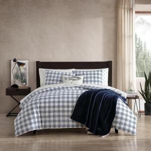 Eddie Bauer – Twin Duvet Cover Set, Reversible Bedding Set with Matching Sham, Medium-Weight, Dorm Essentials (Lewis Navy)(Basic Plaid Navy)