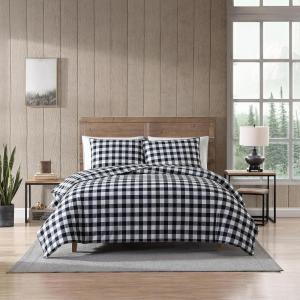 Eddie Bauer – Twin Duvet Cover Set, Reversible Bedding Set with Matching Sham, Medium-Weight, Dorm Essentials (Lewis Navy)(Black Check)