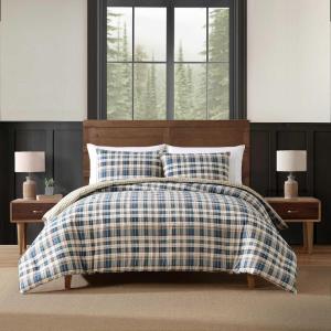 Eddie Bauer – Twin Duvet Cover Set, Reversible Bedding with Matching Sham, Plaid Bedding Set (Port Gamble Blue, Twin)(Twin)