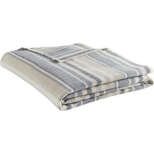 Eddie Bauer Home | Herringbone Collection | Blanket – 100% Cotton, Lightweight & Breathable, Machine Washable Easy Care, Twin, Blue Stripe(Herringbone Blue Stripe)