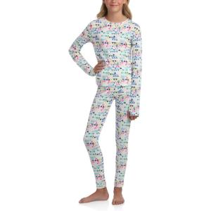 Eddie Bauer Kids Thermal Underwear Set – 2 Piece Performance Base Layer Shirt and Thermal Pants for Boys and Girls (5-12)(Egret)