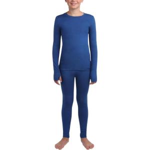 Eddie Bauer Kids Thermal Underwear Set – 2 Piece Performance Base Layer Shirt and Thermal Pants for Boys and Girls (5-12)(Nautical Blue)