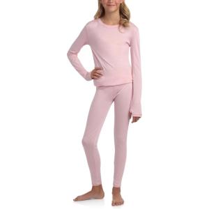Eddie Bauer Kids Thermal Underwear Set – 2 Piece Performance Base Layer Shirt and Thermal Pants for Boys and Girls (5-12)(Soft Pink)