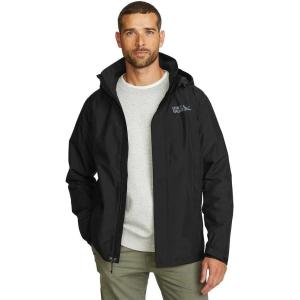Eddie Bauer Men’s Rainfoil Waterproof Packable Hooded Rain Jacket(Black Recycled)