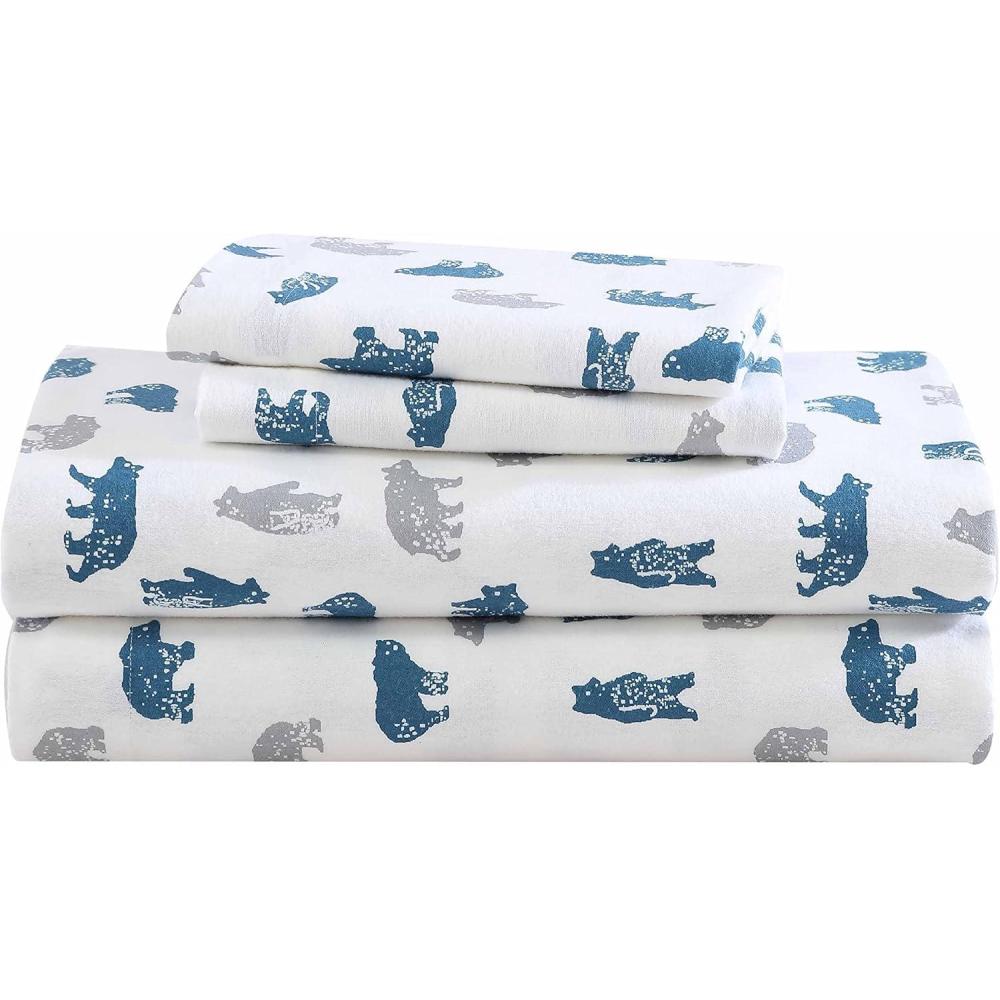 imageEddie Bauer Twin Sheet Set Cotton Flannel Bedding Set Brushed for Extra Softness Cozy Home Dcor Bear Mountain Grey TwinBear Mountain Grey