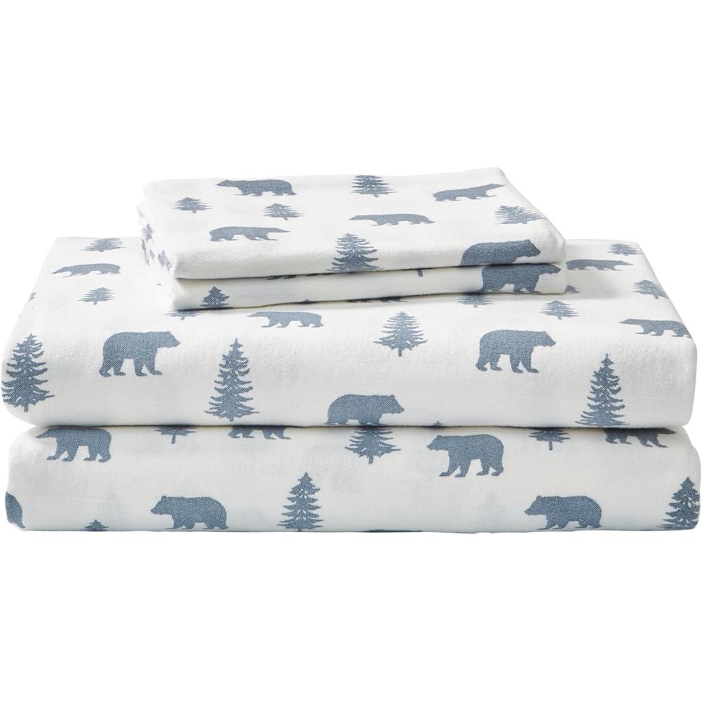 imageEddie Bauer Twin Sheet Set Cotton Flannel Bedding Set Brushed for Extra Softness Cozy Home Dcor Bear Mountain Grey TwinBears and Trees Blue