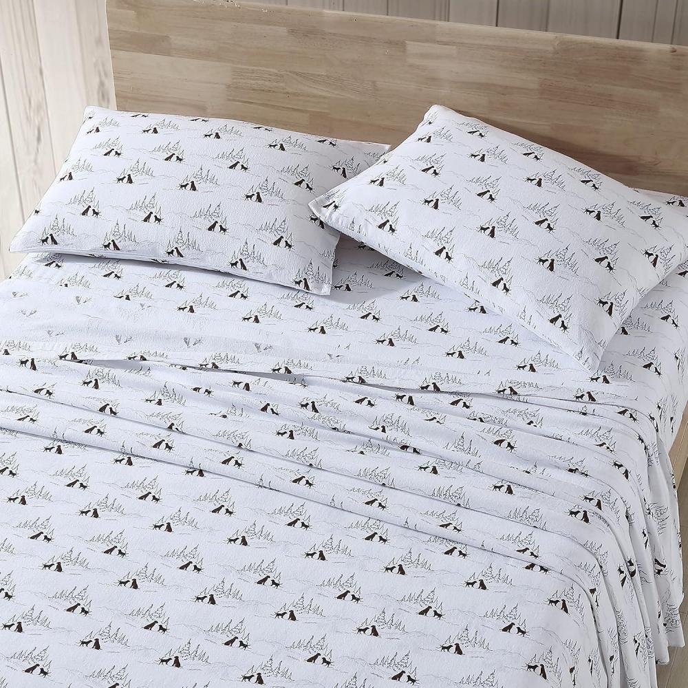 imageEddie Bauer Twin Sheet Set Cotton Flannel Bedding Set Brushed for Extra Softness Cozy Home Dcor Bear Mountain Grey TwinDog Friends White
