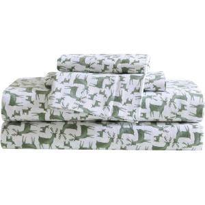 Eddie Bauer- Twin Sheet Set, Cotton Flannel Bedding Set, Brushed for Extra Softness, Cozy Home Décor (Bear Mountain Grey, Twin)(Deer Camp Green)