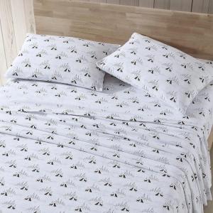 Eddie Bauer- Twin Sheet Set, Cotton Flannel Bedding Set, Brushed for Extra Softness, Cozy Home Décor (Bear Mountain Grey, Twin)(Dog Friends White)