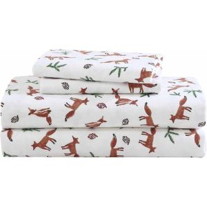 Eddie Bauer- Twin Sheet Set, Cotton Flannel Bedding Set, Brushed for Extra Softness, Cozy Home Décor (Bear Mountain Grey, Twin)(Fox Trail Orange)