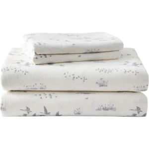 Eddie Bauer- Twin Sheet Set, Cotton Flannel Bedding Set, Brushed for Extra Softness, Cozy Home Décor (Bear Mountain Grey, Twin)(Geese Meadow Yellow)