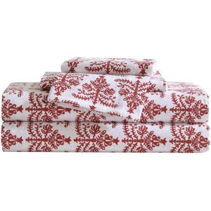 Eddie Bauer- Twin Sheet Set, Cotton Flannel Bedding Set, Brushed for Extra Softness, Cozy Home Décor (Bear Mountain Grey, Twin)(Jolly Trees Red)