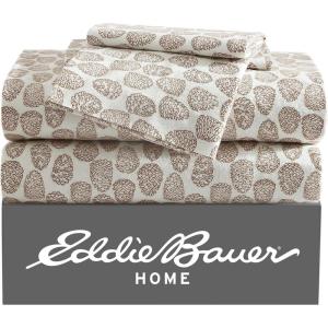 Eddie Bauer- Twin Sheet Set, Cotton Flannel Bedding Set, Brushed for Extra Softness, Cozy Home Décor (Bear Mountain Grey, Twin)(Little Creek Pine Cone Beige)