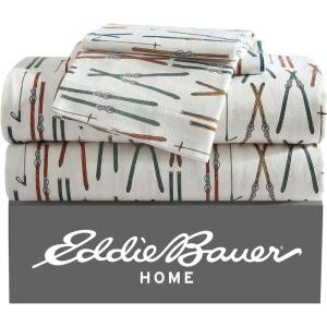 Eddie Bauer- Twin Sheet Set, Cotton Flannel Bedding Set, Brushed for Extra Softness, Cozy Home Décor (Bear Mountain Grey, Twin)(Ski Line White)