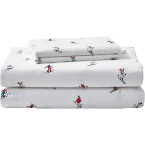 Eddie Bauer- Twin Sheet Set, Cotton Flannel Bedding Set, Brushed for Extra Softness, Cozy Home Décor (Bear Mountain Grey, Twin)(Ski Slope White)