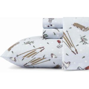 Eddie Bauer- Twin Sheet Set, Cotton Flannel Bedding Set, Brushed for Extra Softness, Cozy Home Décor (Bear Mountain Grey, Twin)(Snow Days Pale Blue)