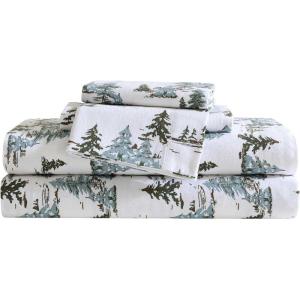 Eddie Bauer- Twin Sheet Set, Cotton Flannel Bedding Set, Brushed for Extra Softness, Cozy Home Décor (Bear Mountain Grey, Twin)(Snowy Pine Trees)