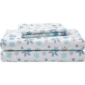 Eddie Bauer- Twin Sheet Set, Cotton Flannel Bedding Set, Brushed for Extra Softness, Cozy Home Décor (Bear Mountain Grey, Twin)(Tossed Snowflake)