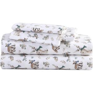 Eddie Bauer- Twin Sheet Set, Cotton Flannel Bedding Set, Brushed for Extra Softness, Cozy Home Décor (Bear Mountain Grey, Twin)(Woodland Friends Brown/Blue/White)
