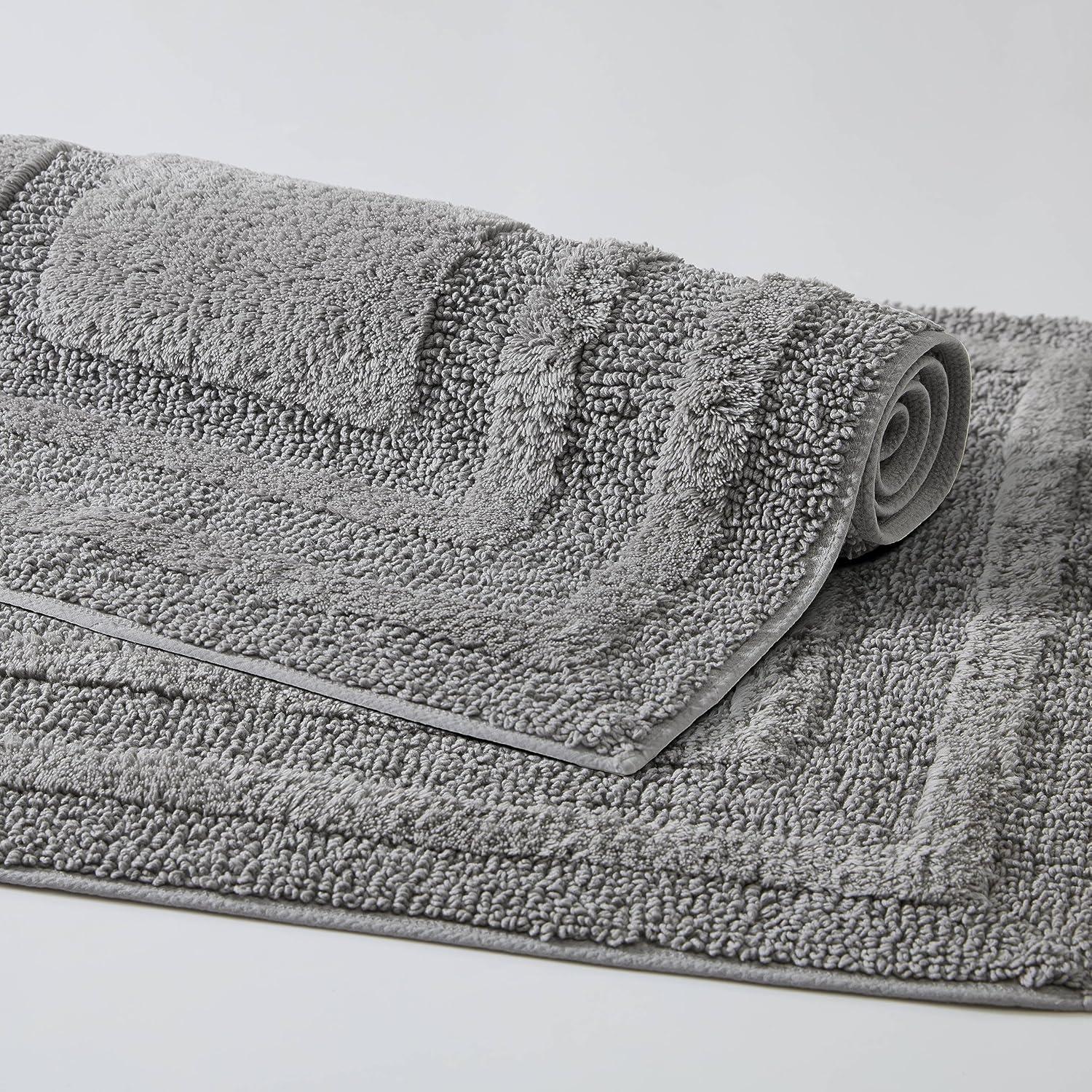 imageEddie Bauer  Bathroom Rug 100 Soft Plush Tufted Cotton Bath Rug Highly Absorbent QuickDry and SkidResistant Backing Logan Turquoise 24quot x 40quotChrome Grey