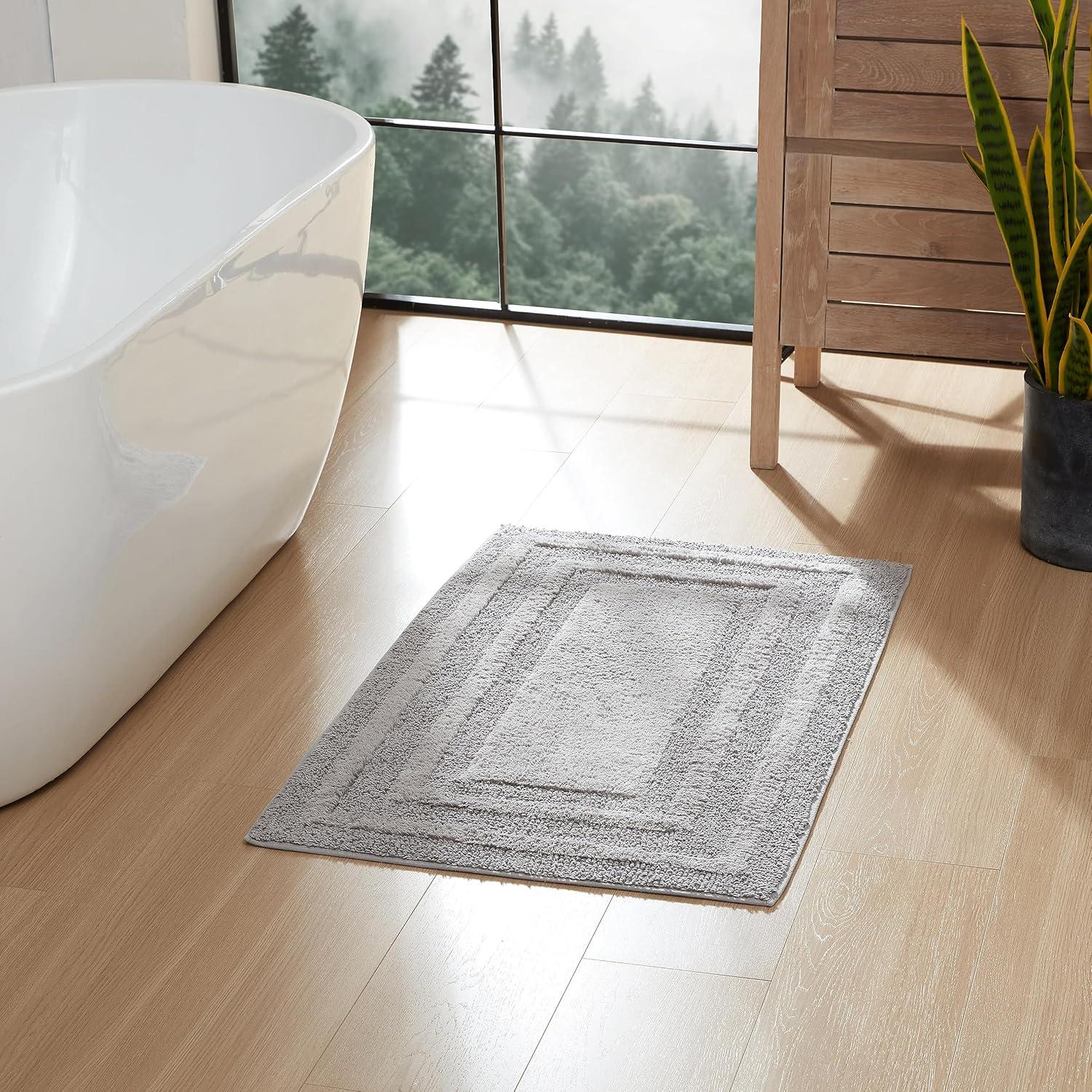 imageEddie Bauer  Bathroom Rug 100 Soft Plush Tufted Cotton Bath Rug Highly Absorbent QuickDry and SkidResistant Backing Logan Turquoise 24quot x 40quotChrome Grey