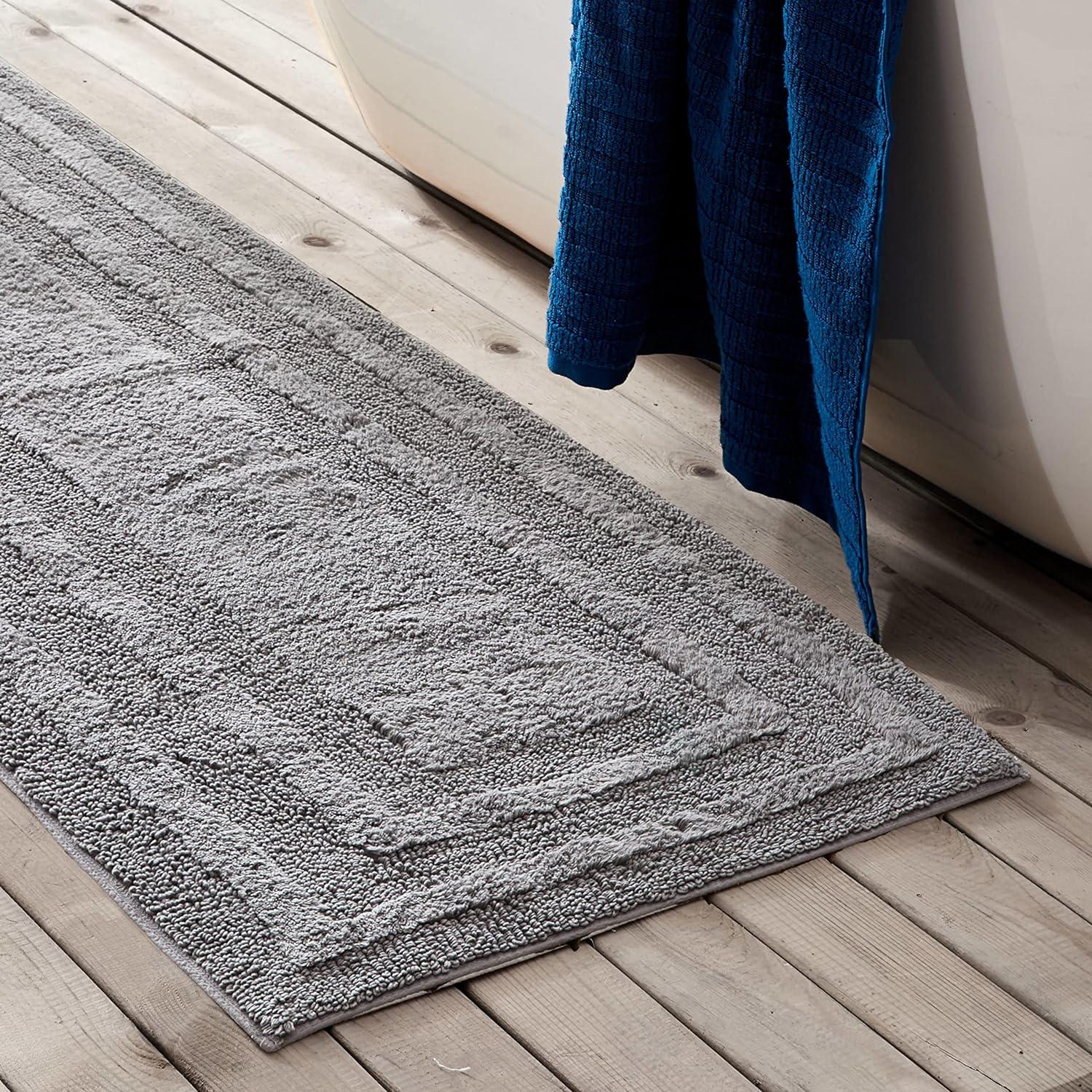 imageEddie Bauer  Bathroom Rug 100 Soft Plush Tufted Cotton Bath Rug Highly Absorbent QuickDry and SkidResistant Backing Logan Turquoise 24quot x 40quotChrome Grey
