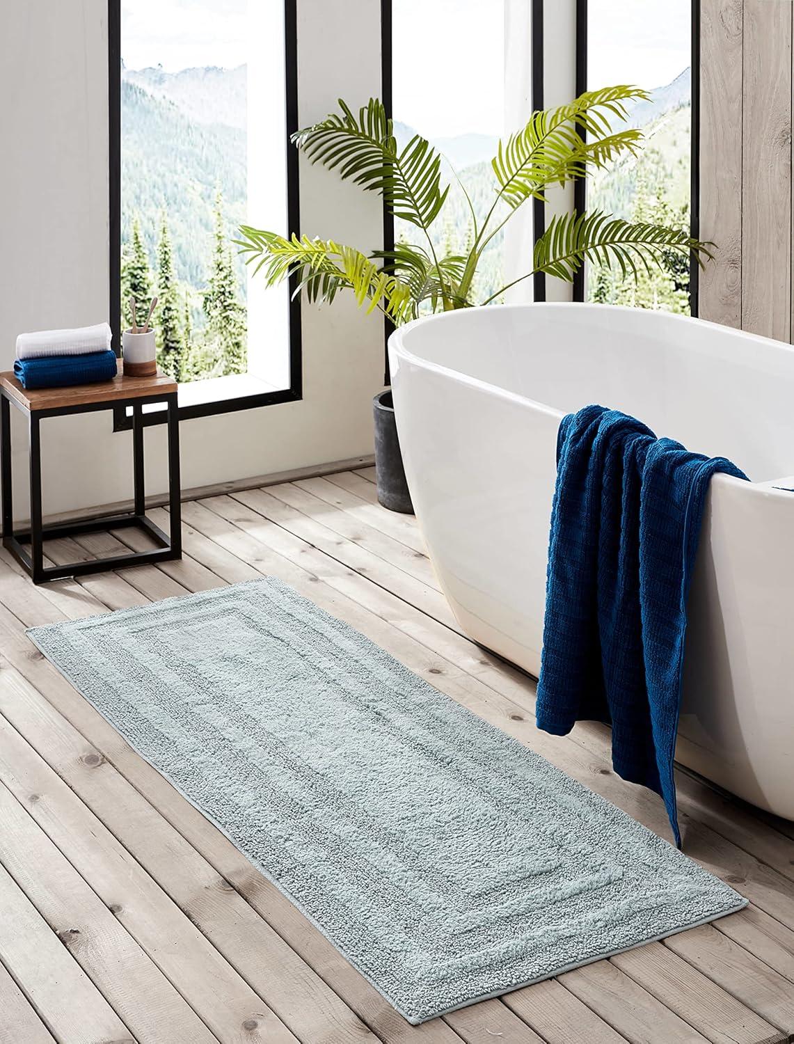 imageEddie Bauer  Bathroom Rug 100 Soft Plush Tufted Cotton Bath Rug Highly Absorbent QuickDry and SkidResistant Backing Logan Turquoise 24quot x 40quotGreen